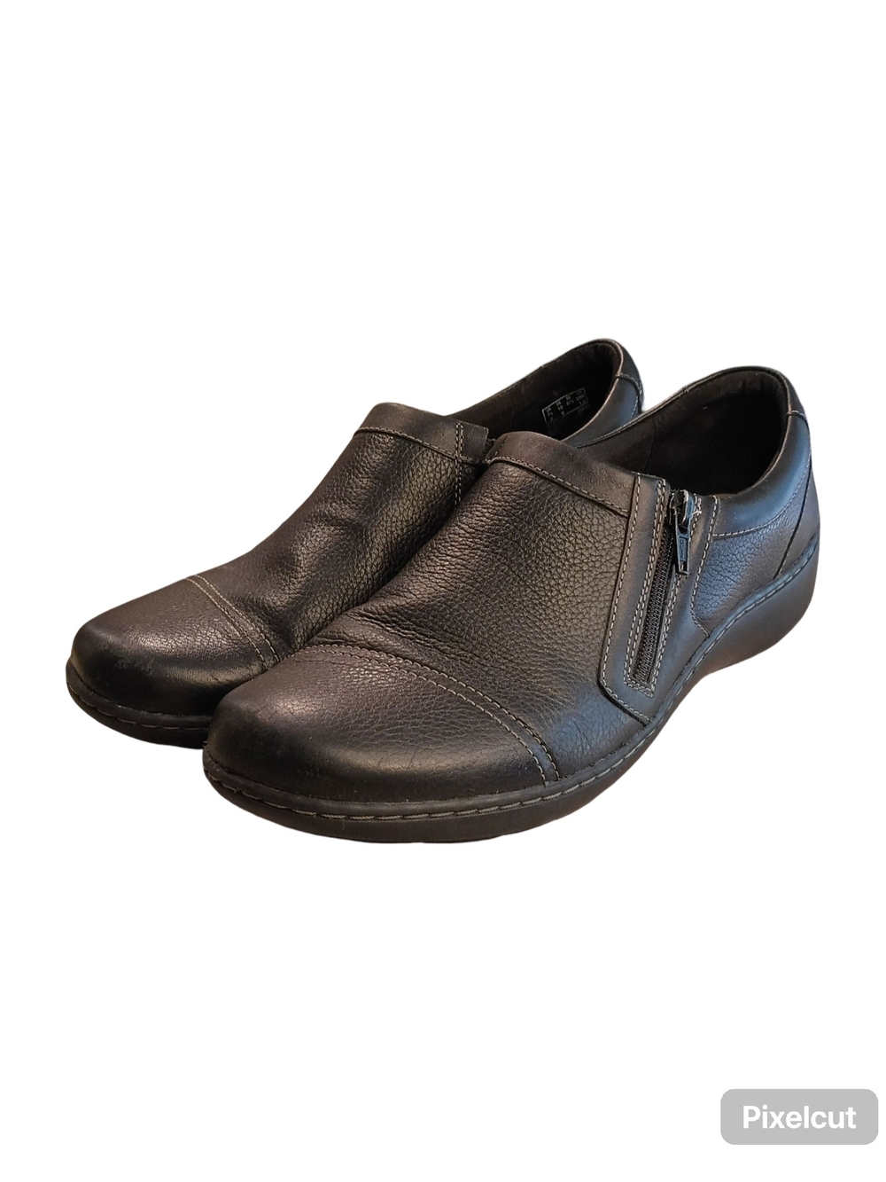 Clarks Cora Giny Black Leather Zip Loafers Women's Size 10